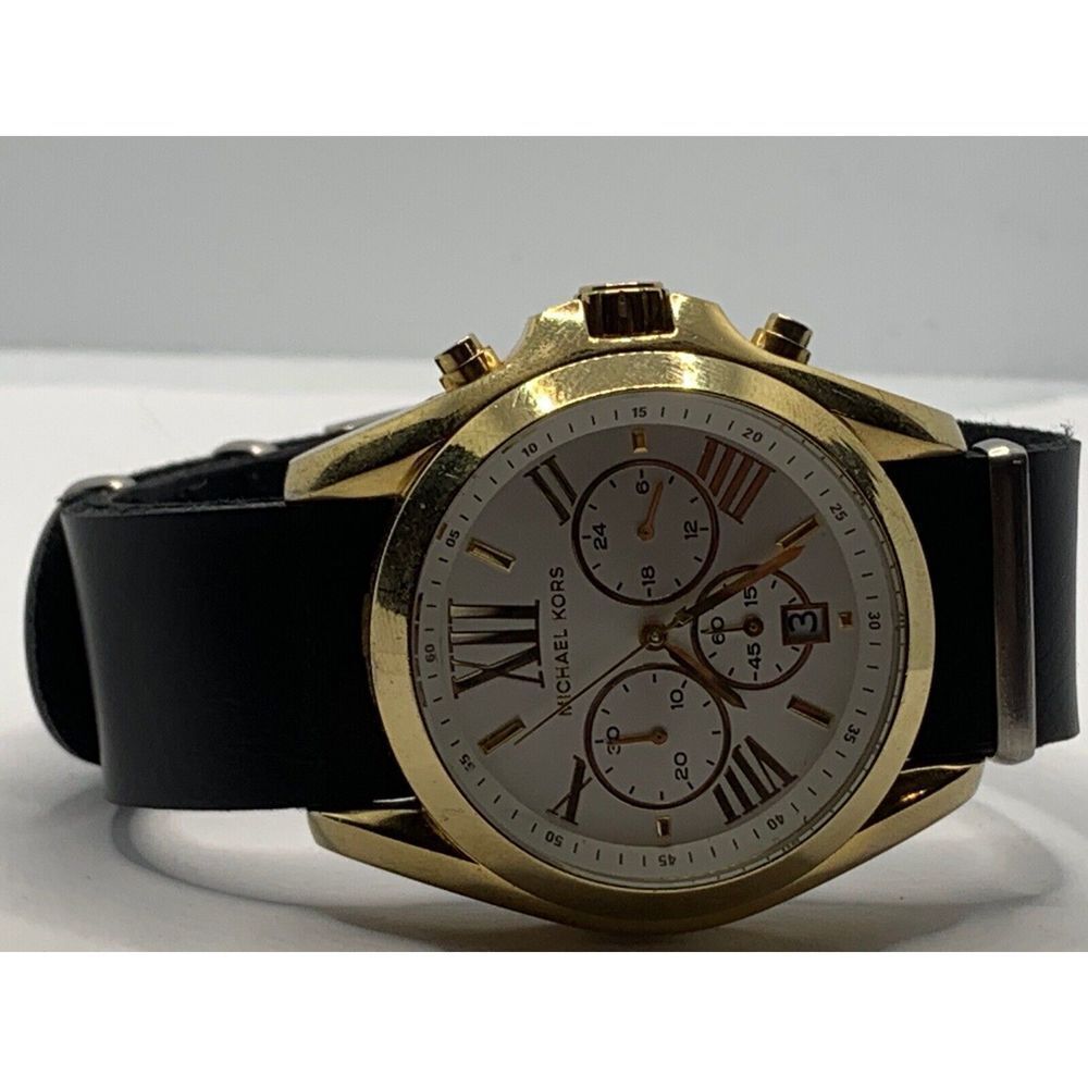 Michael Kors MK5743 Women's Black Leather Analog White Dial Quartz Watch JD234 - Picture 6 of 11
